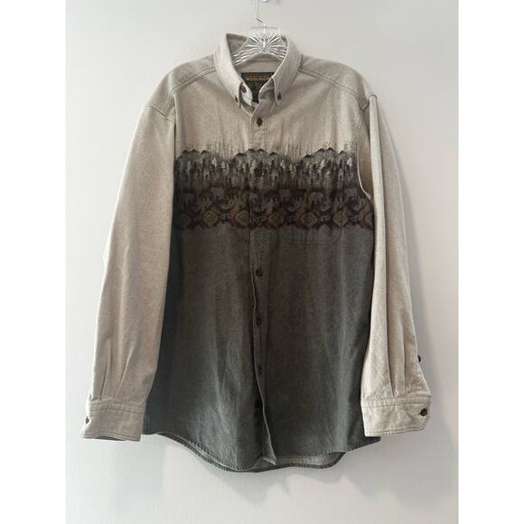 Woolrich Buttondown Flannel Shacket w Country Bear Scene Size Large - Picture 1 of 7